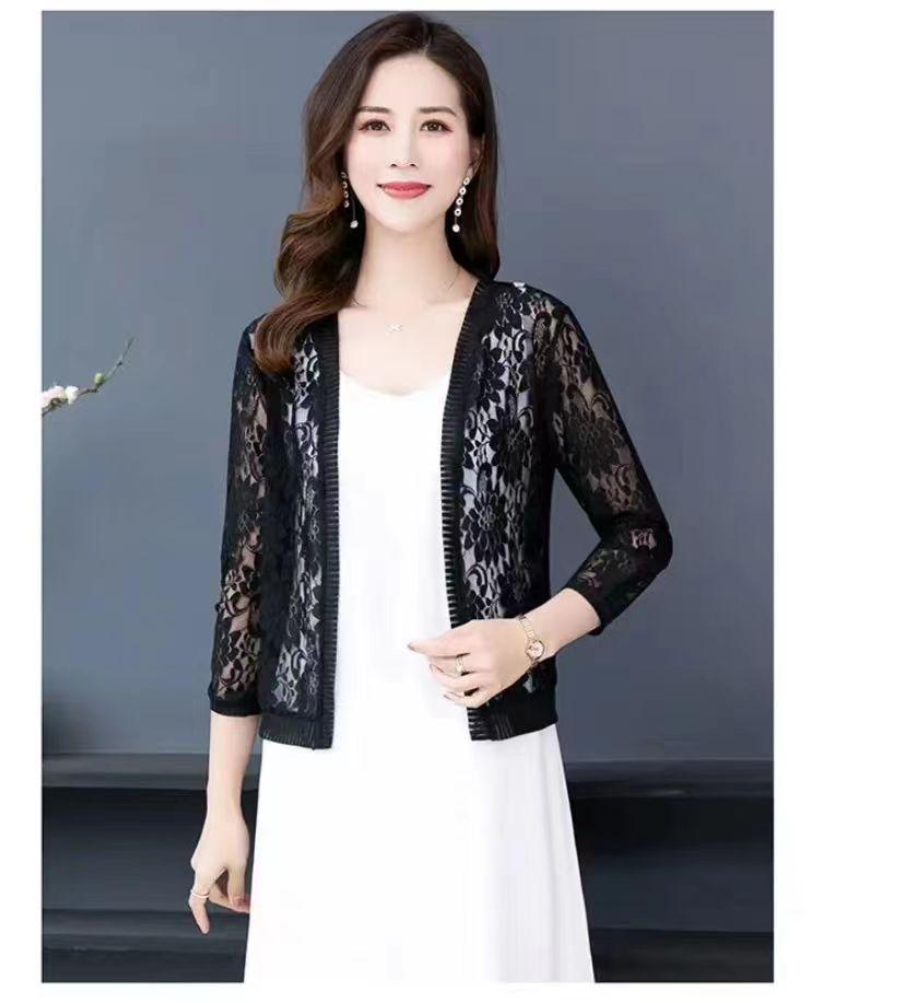 Lace Shawl Cardigan Lightweight Breathable Sunscreen Jacket with Matching Skirt and Top
