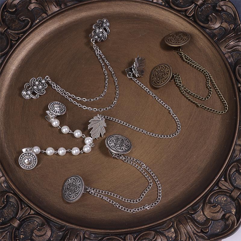 Vintage Leaf Round Flower Chain Cardigan Clip Lady Retro Tassel Buckles Cloak Shirt Scarf Brooch Pin Jewelry