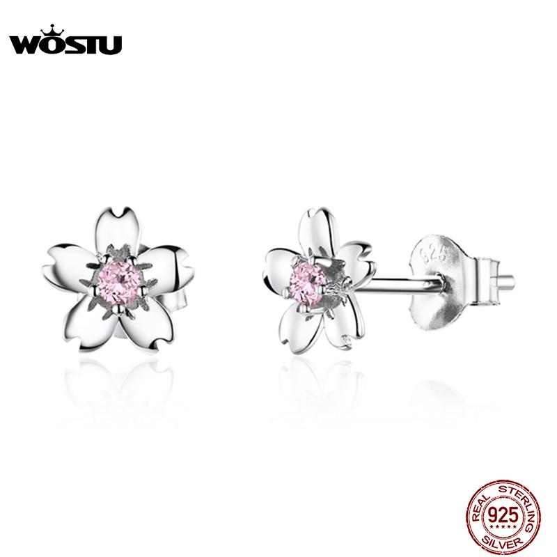 WOSTU New Arrival 100% 925 Sterling Silver Flower Earrings Clean And Pure Petals Simple Design Earrings For Women Jewelry CQE784