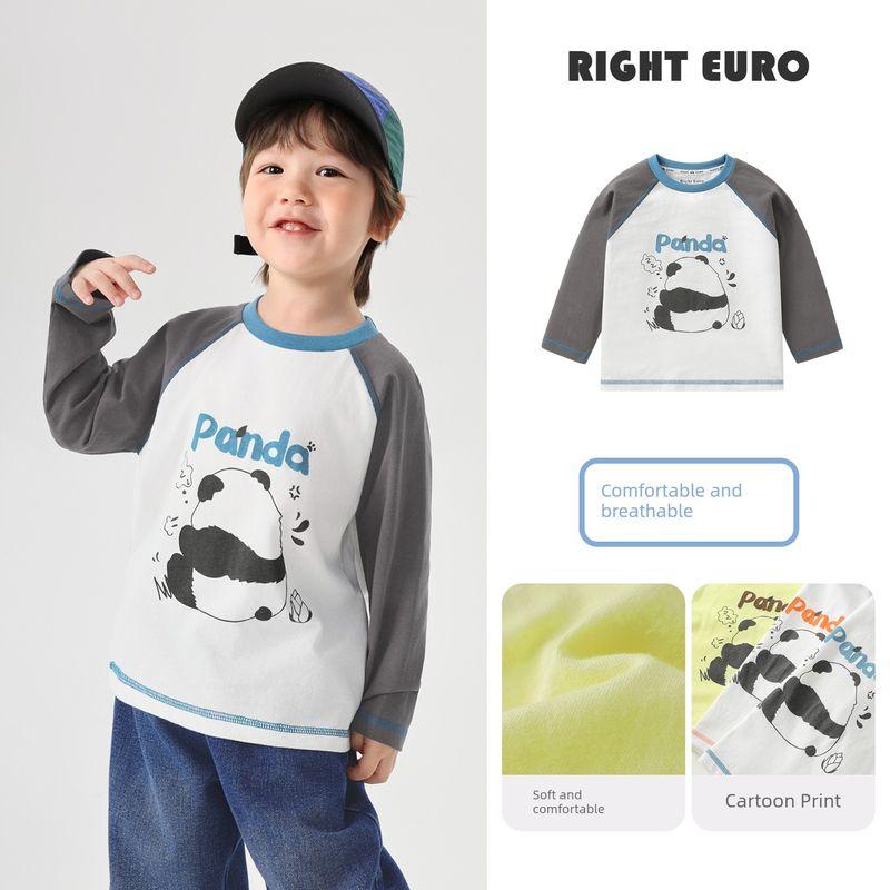 Right European Style Boys' Color-Block Long-Sleeve T-Shirt, Children's Pure Cotton Spring 2026 New Model, Baby Antibacterial Casual Top