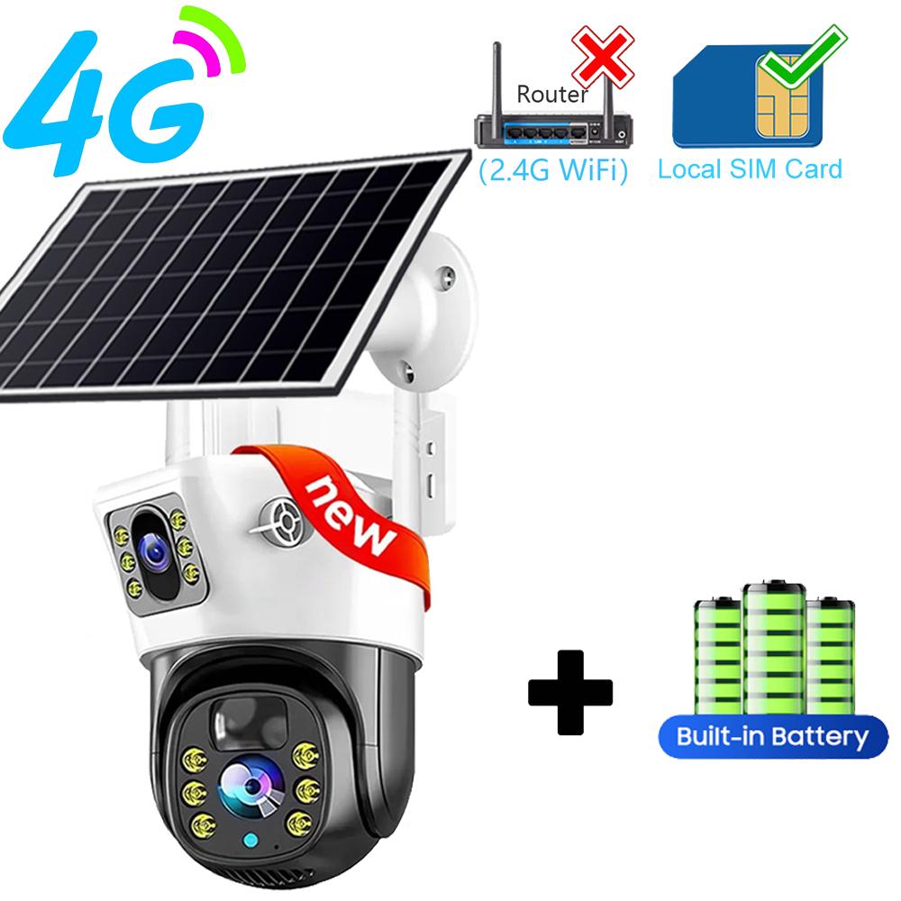 Outdoor Waterproof 4G/WIFI Solar Security CCTV, HD Night Vision Dual Cameras with PIR Human Detection