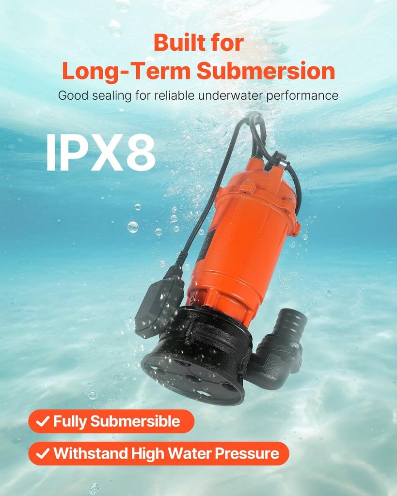 1500W Tauchschmutzwasserpumpe, 21000 L/H, Gusseisen Tauchschacht-Abwasserpumpe mit Automatik-Schwimmerschalter, 18m Max. Förderhöhe, Abpumpen von schmutzigem und klarem Wasser,