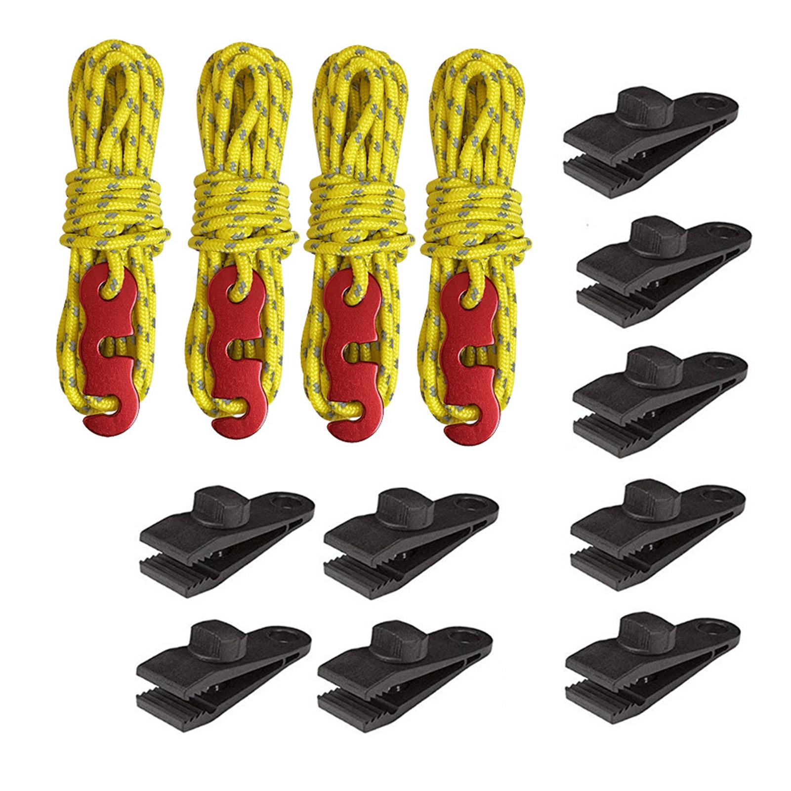 14 PCS Pinces de Bâche Robustes avec Cordes Réfléchissantes Vis Moletées Réglables pour Tente auvent Bâche Durable Yellow
