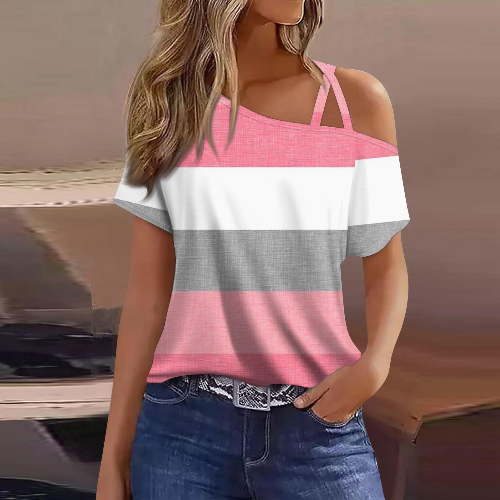 

Жіноча модна повсякденна сексуальна футболка з короткими рукавами і принтом XL рожевий