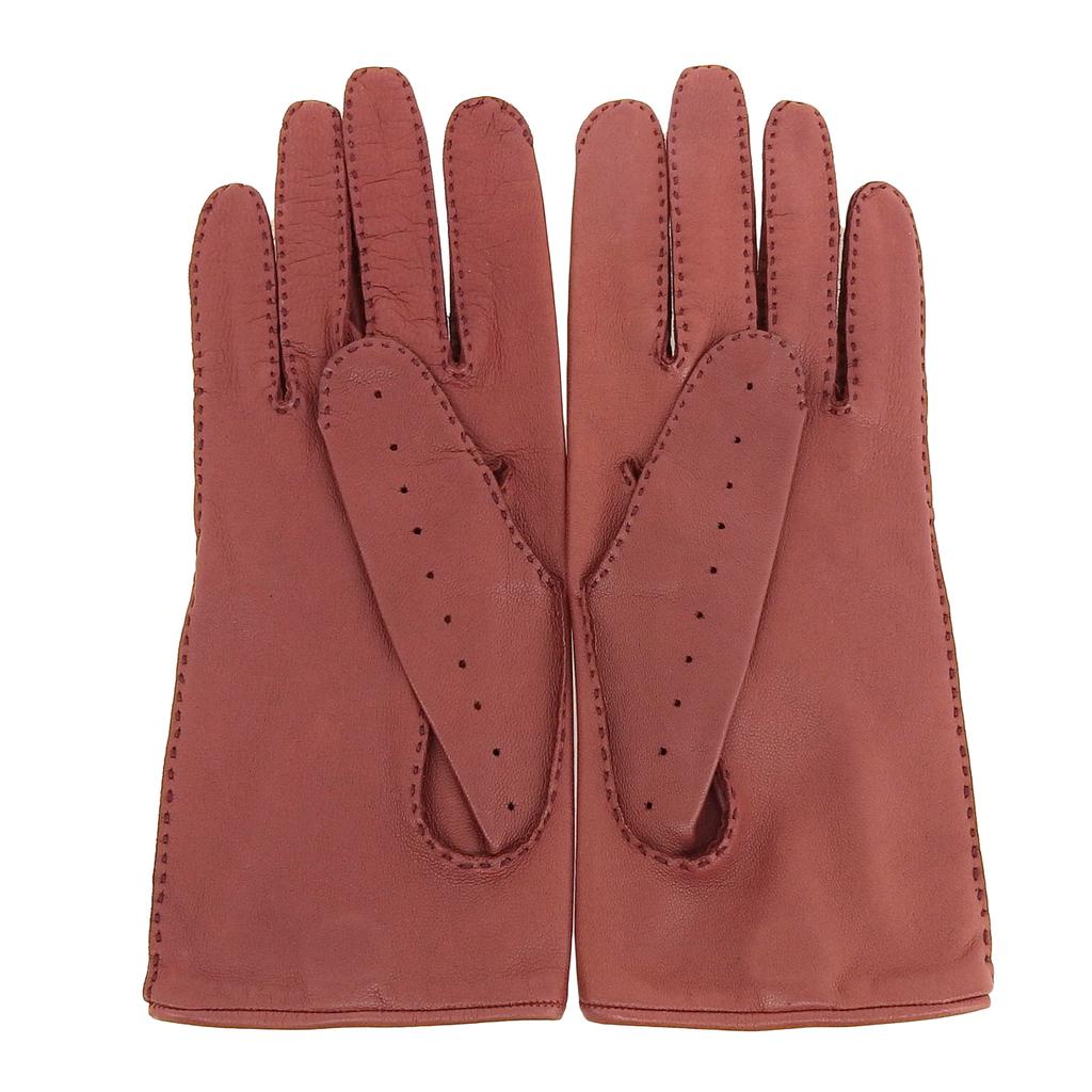Great HERMES Gloves Serie Button Driving Gloves Bordeaux Lamb Leather Women 6.5 Used