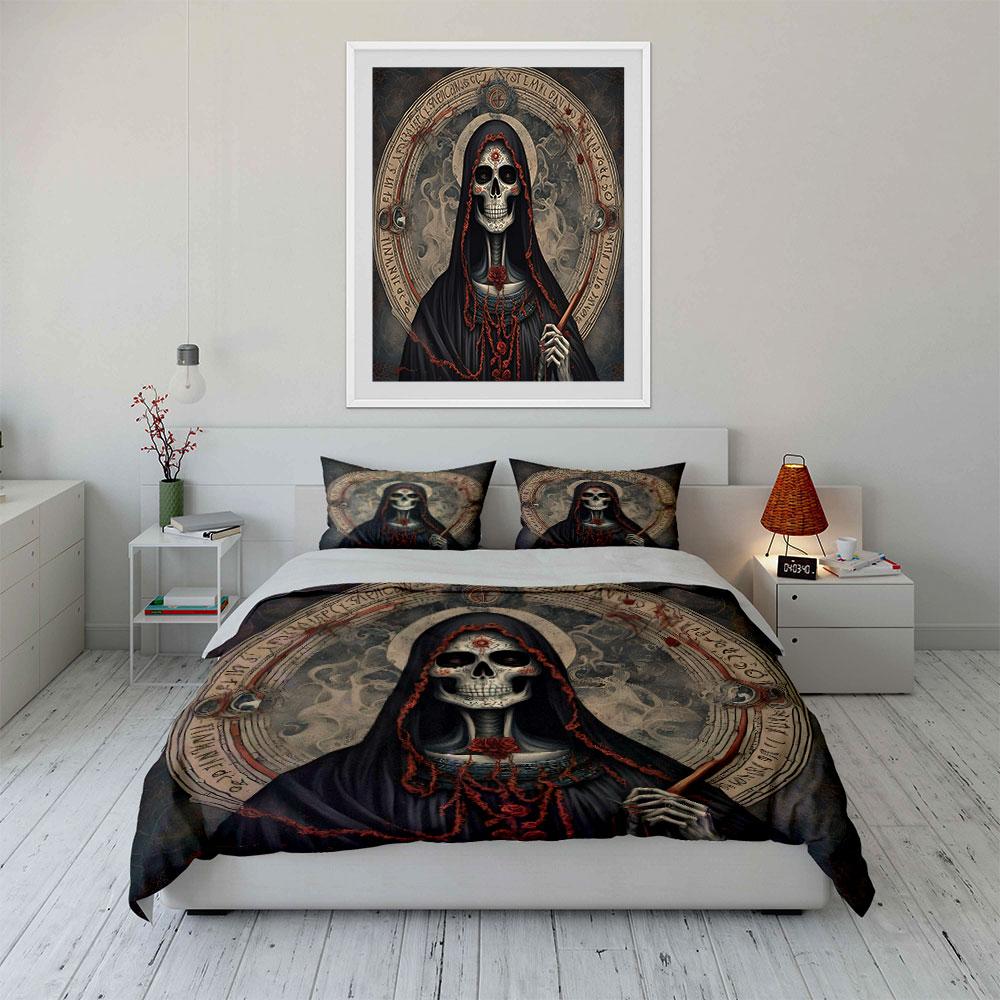 Skeleton with Floral Accents Bedding Duvet Cover Set (1*Duvet Cover 2*Pillowcases, without duvet insert)