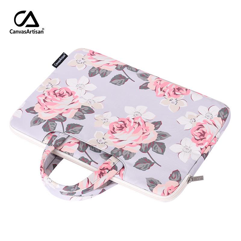 Laptop-Hülle mit weißem Rosenmuster für HP, Asus, Dell, Microsoft - Handliche Innentasche zur doppelten Verwendung