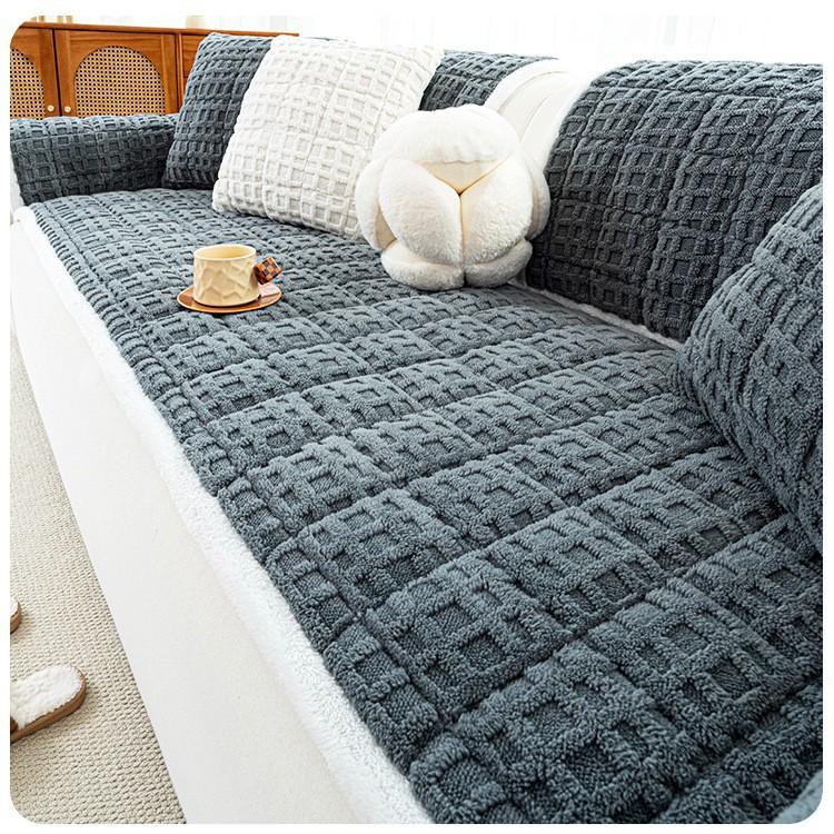 Autumn and Winter Plush Sofa Cover Jacquard Anti Slip Thick Warm Solid Color Simple and Comfortable Skin Friendly Sofa Cushion