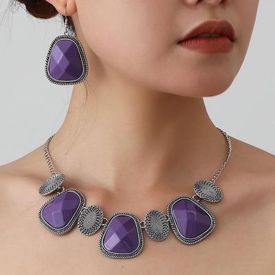 Retro European Geometric Necklace & Earring Set - Ethnic Style