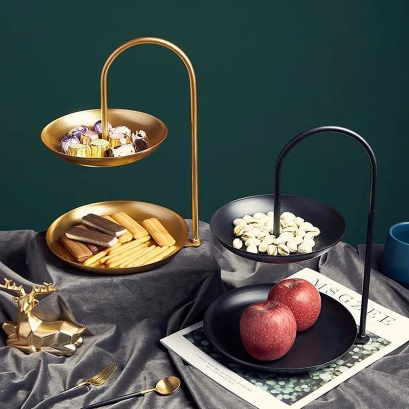 2-stöckiger Obstkorb Haushalt Leichter Luxus Metall Obstteller Tablettständer Persönlichkeit Kreativität Eisenkunst Delikater Obstkorb