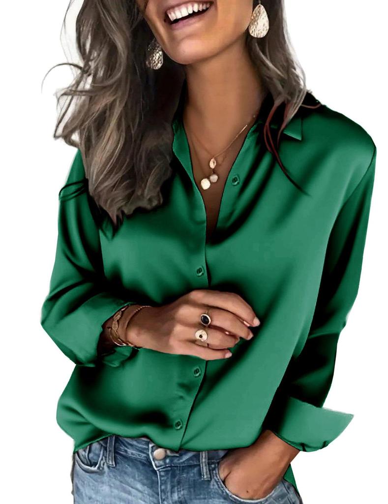 2026 Spring/Summer European & American Women's Satin Long Sleeve Button-Down Business Casual Shirt