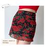 American Spicy Girl Rose Print Mesh High-Waisted Bodycon Mini Skirt for Women