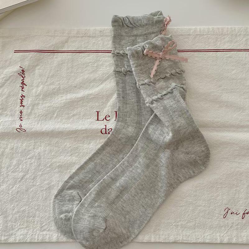 Women s Summer Lace Ruffle Mid-Calf Socks - Cute Bow Accent, Thin & Boneless Design One Size
