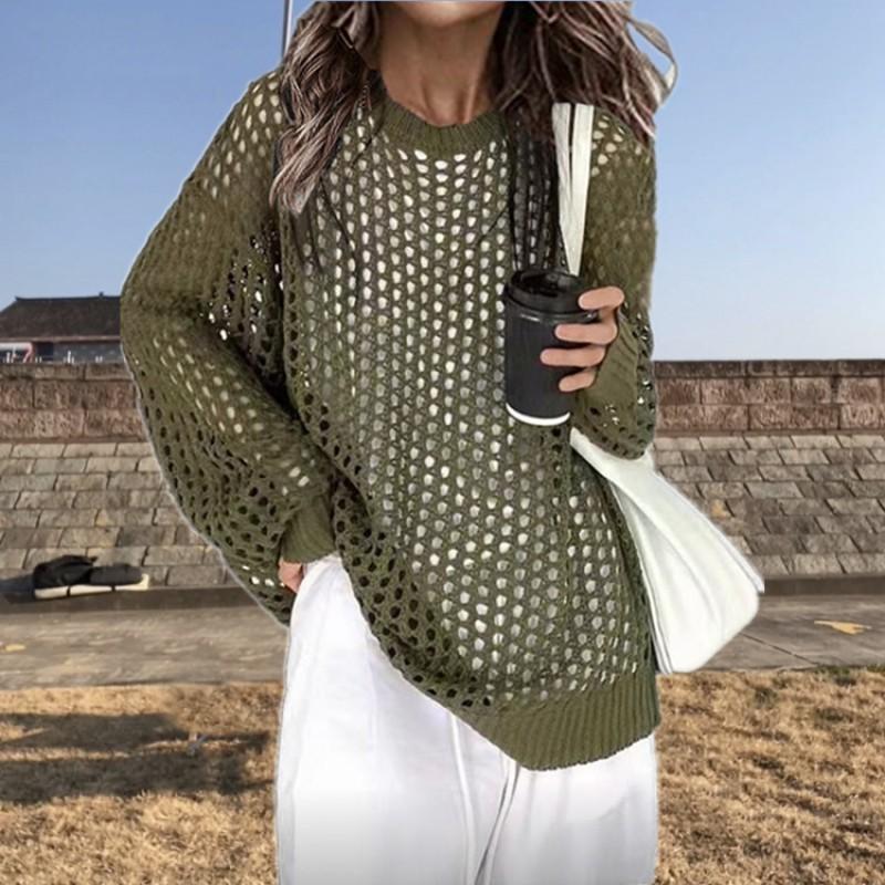 Womens Loose Knit Top Sheer Beach Cover Up Hollow Out Pullover
