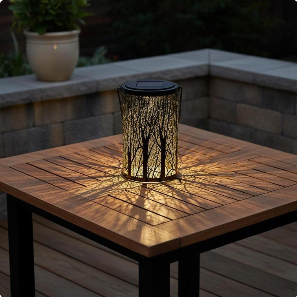 Solar Projection Lantern Weather Resistant Tree Pattern Shadow Lamp Portable Hollow Metal Outdoor