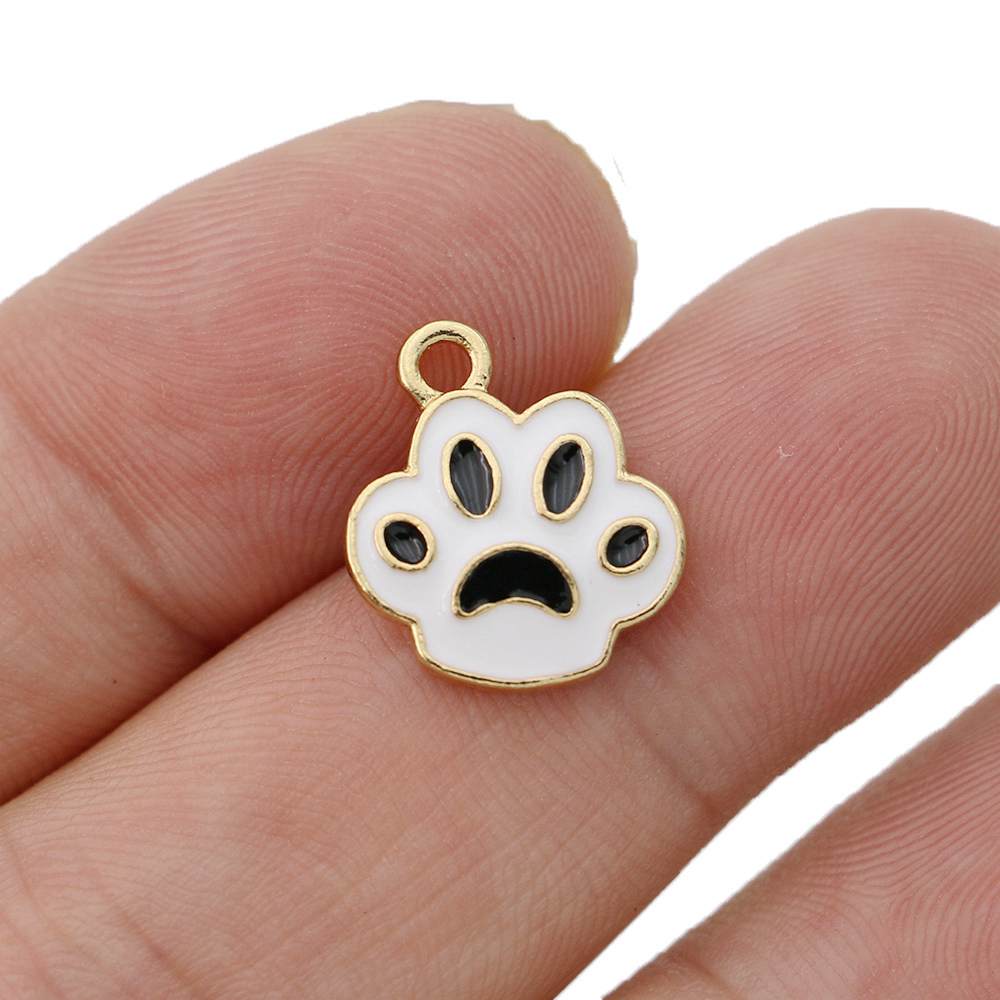10Pcs Gold Plated Pink Enamel Dog Paw Footprint Charm Pendant For Jewelry Making Bracelet Earrings Diy Accessories Craft 16X14Mm