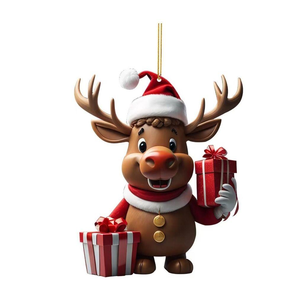 Cartoon Elk Hanging Oranments 2D Acrylic Christmas Elk Fashion Xmas Tree Elk Pendants  New Years