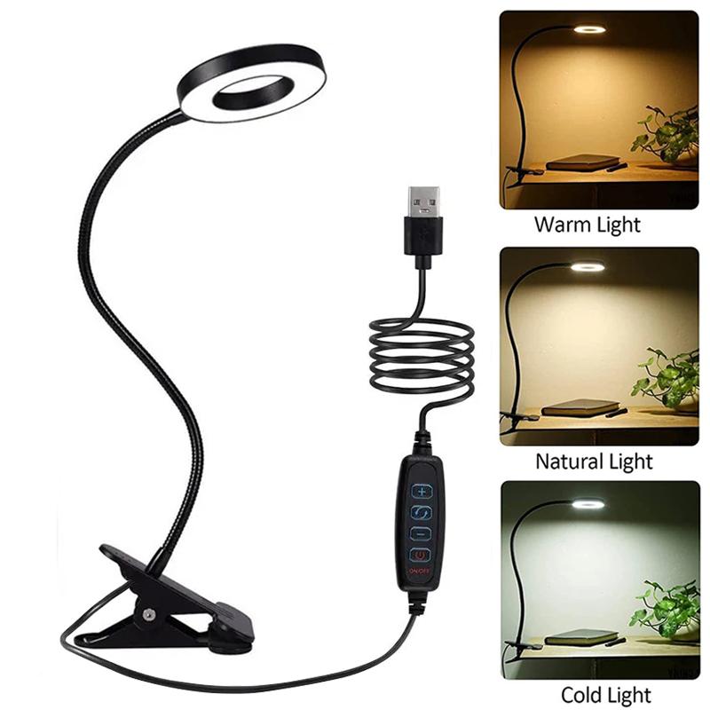 

Прикроватный ночник лампа usb для чтения книги светодиодные светильники 3D кольцо ночники для спальни настольная клипса ночная лампа с диммером Black&USB Plug