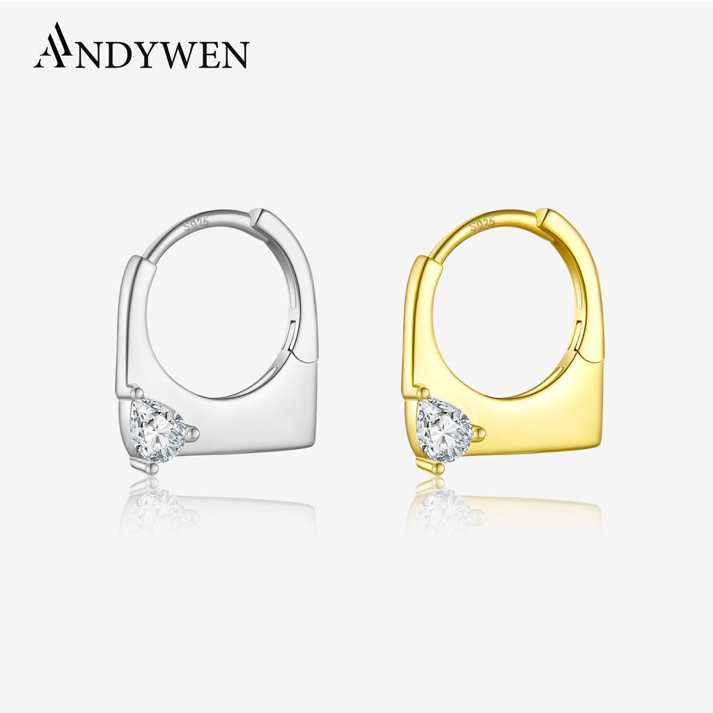 ANDYWEN 925 Sterling Silver Hoop Earrings 18K Gold Plated Ladies Earrings Irregular Cubic Zirconia Fine Jewelry