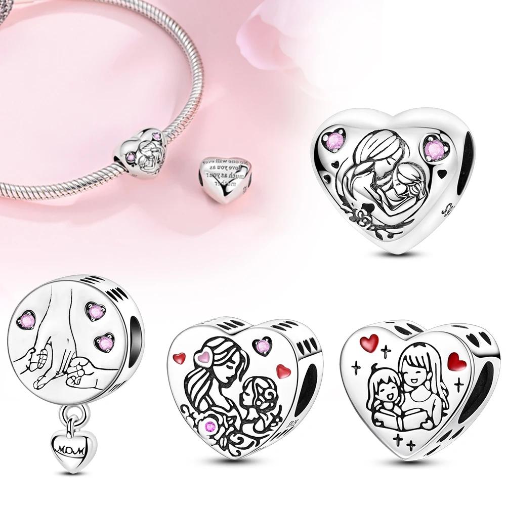 Kupferfarben Mutter und Tochter umarmen sich Liebesperlen Anhänger Kompatibel mit Authentischen Armbändern DIY Feiner Schmuck Geschenk für Frauen