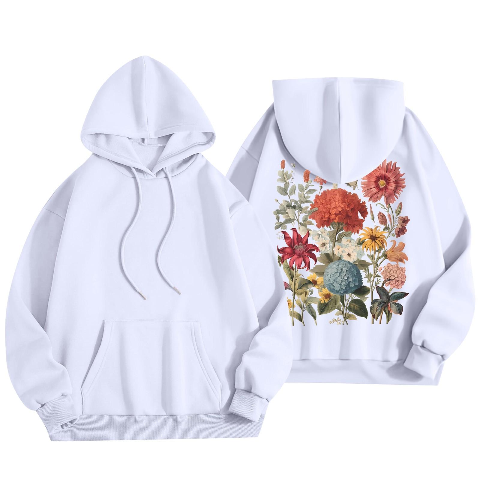 

Женский модный легкий свитер с длинными рукавами и карманами с цветочным принтом L белый