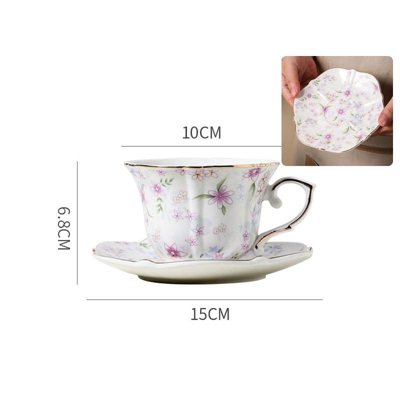 Floral Print Pattern Cup&saucer Gilding Edge Porcelain Coffee Mug Dining Table Flower Mugs Afternoon Tea Teacup Fruits Juice Cup