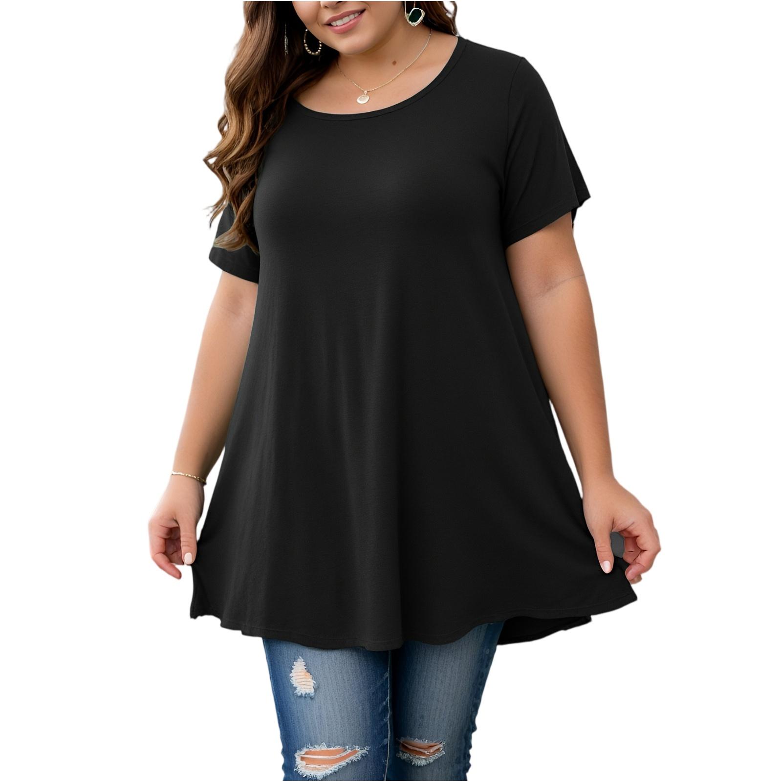 Women s Plus-Size Fashionable Casual Loose-Fit Short-Sleeve Top XXL чёрный
