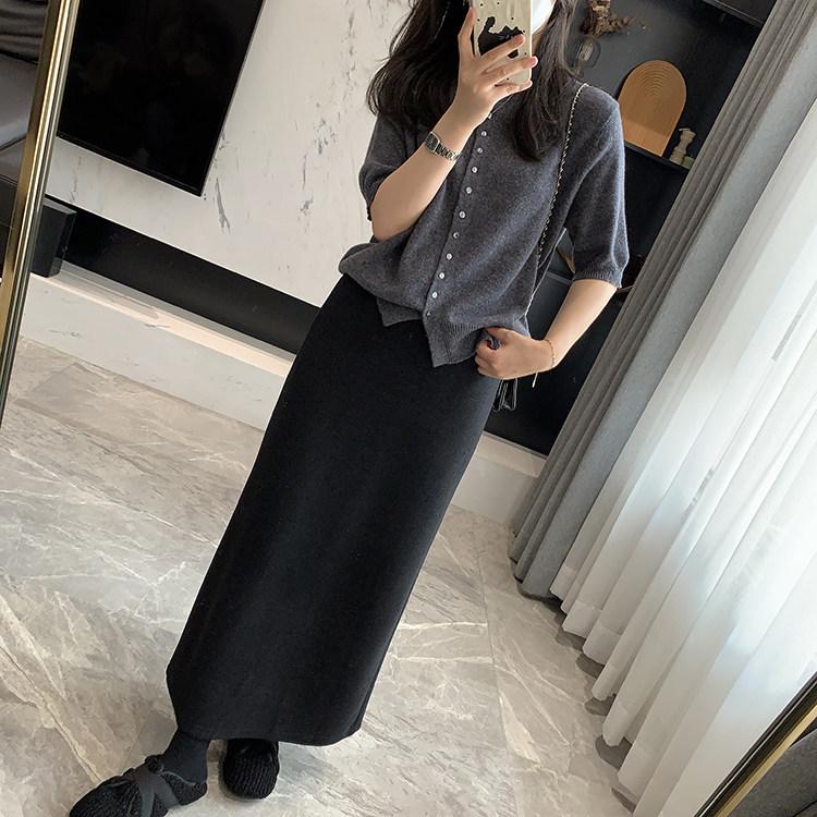 Spring Arrives Early: 2024 A/W Korean High Waist Wool-Blend Slit Midi Skirt