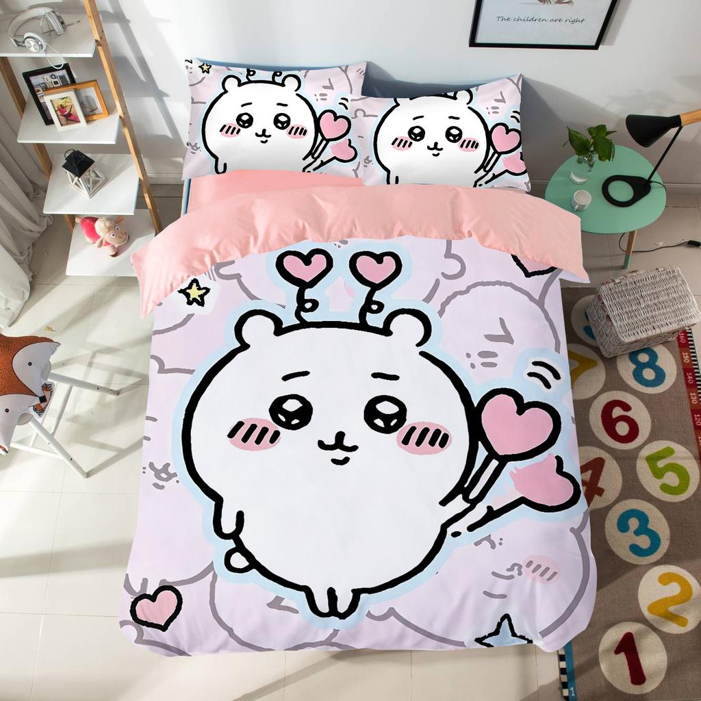Cartoon Chiikawas Cute Themed Bedding Set Colorful Print Polyester Student Dormitory Bed Sheet Quilt Cover Kid Gift Home Textile