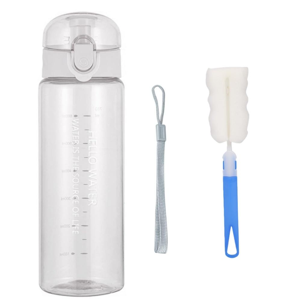 26oz Water Bottle Sports Water Bottle Reusable Clear Plastic Water Bottle with Carrying Strap LeakProof Flip Top for Travel Gym