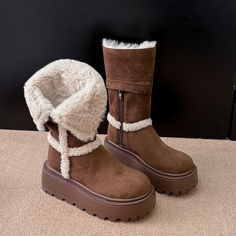 Women's two wear plus size soft sole winter warm fur one snow boots padded lined ankle boots non-slip hiking casual sports cotton boots
