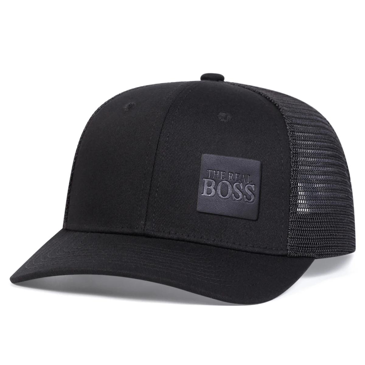 

Unisex THE REAL BOSS Letter Leather Label Baseball Net Caps Outdoor Adjustable Spring and Summer Casual Sunscreen Hat чорний