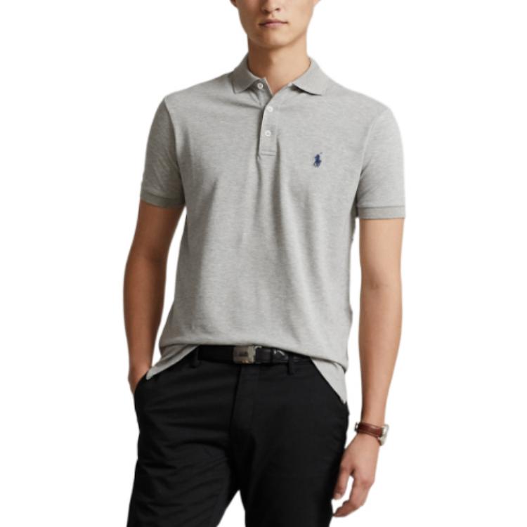 Polo Ralph Lauren Solid Logo Embroidered Pullover Short Sleeve Polo Shirt Men tops Gray MNPOKNI1N820213-050