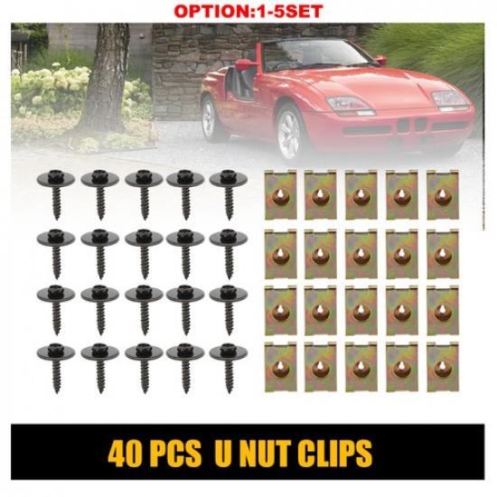 For Toyota Body Bolts U-nut Clips Engine Under Cover Splash Shield Guard 1-5Set 40X(1Set)Hex Bolts+U-Nut