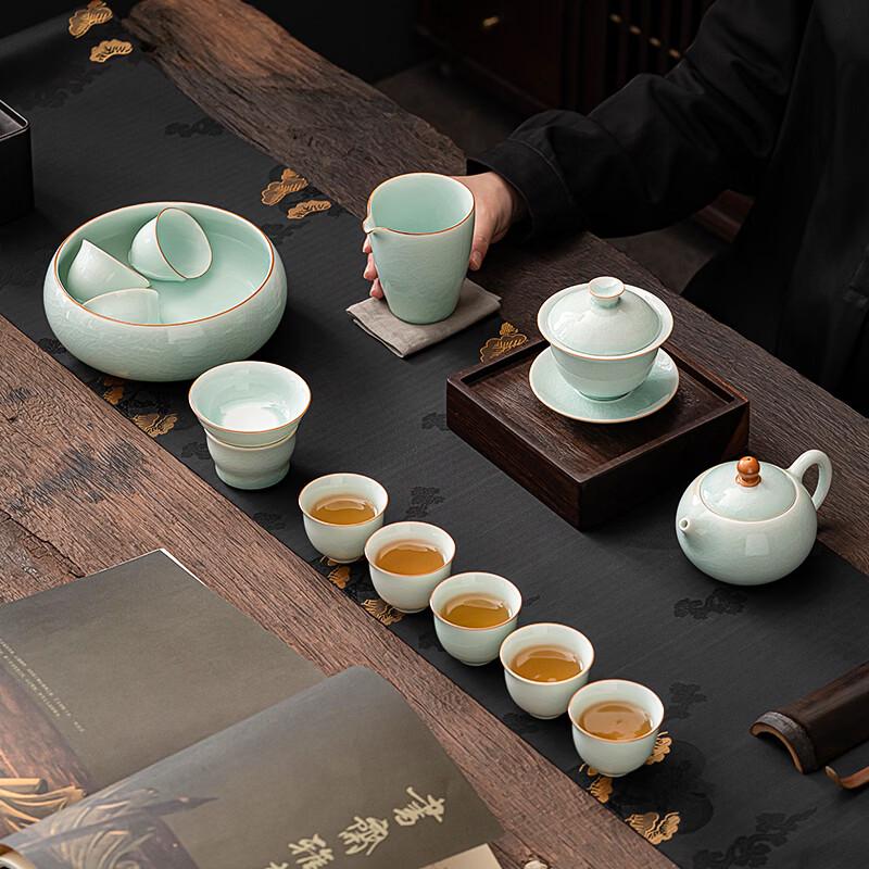 Su's Ru Kiln Ceramic 11-Piece Tea Set with Gaiwan & Teapot