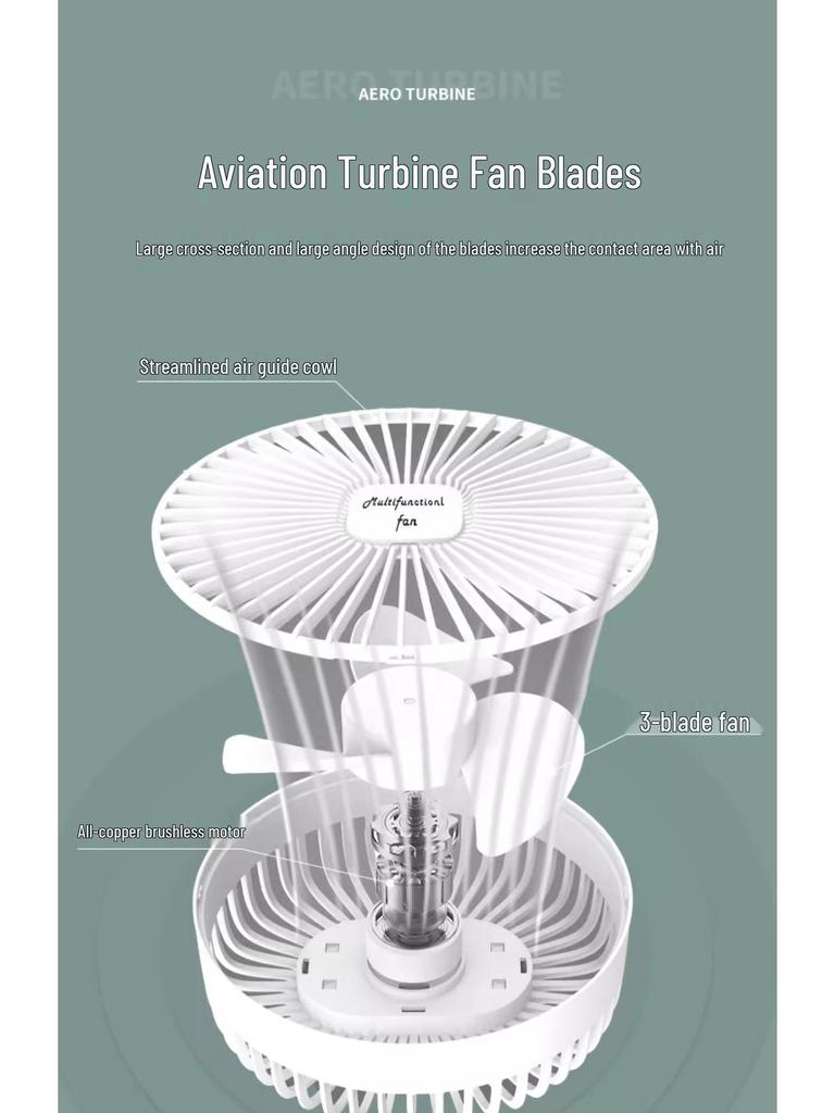 Portable Camping Fan with Tripod, Long Battery Life, Dual-Use Hanging or Standing, Large Wind Power, and Night Light