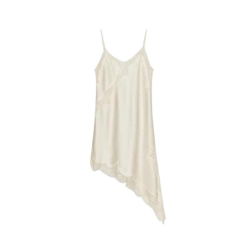 Summer New Arrival Women Clothes Sexy Style V-neck Sleeveless Silk Satin Texture Lace Asymmetric Dress 5919200
