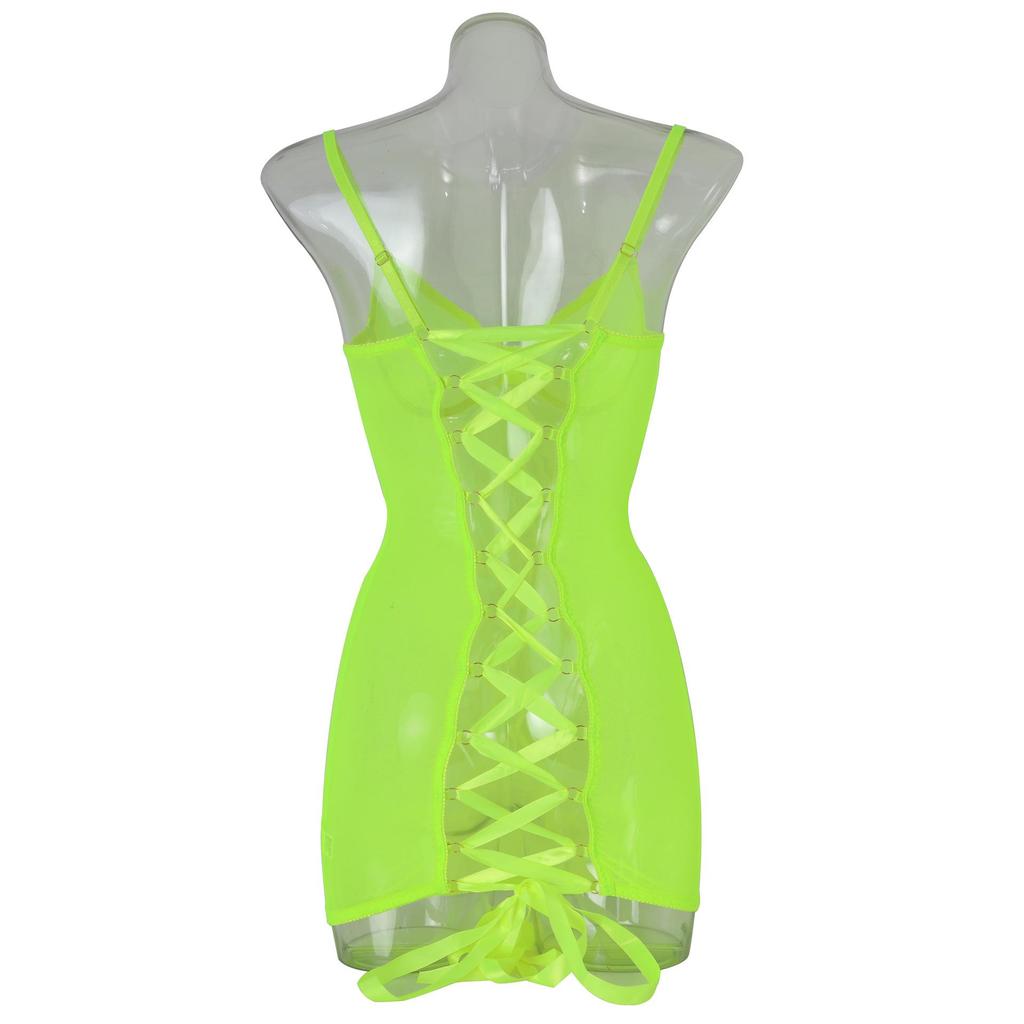 European & American Crisscross Lace-Up Backless Mesh Bodysuit 1517