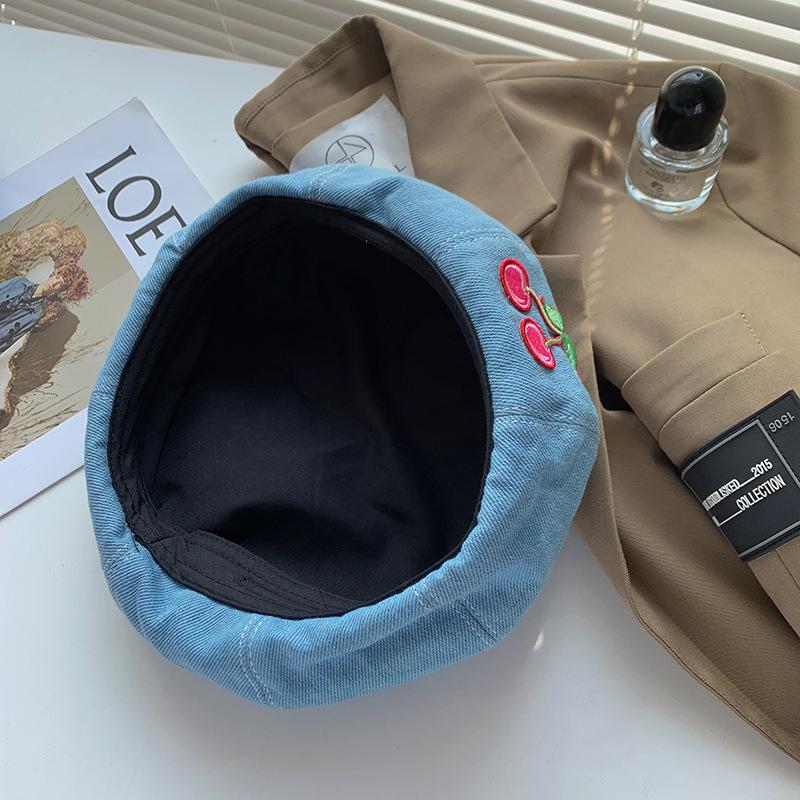 2025 New Women's Japanese & Korean Retro Denim Octagonal Beret - Fashionable, Face-Flattering Painter Hat