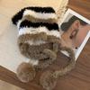 Plush Fluffy Cat Ear Knitted Hat Women Winter Thicken Keep Warm Cute Hair Ball Stripe Ear Protection Beanies Hats Pullover Cap