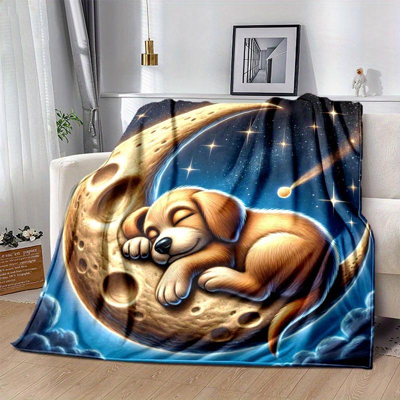 1pc. Cute Puppy Sleeping on Crescent Moon Blanket - Perfect for Home, Office, Outdoor Use, Gift Idea, Suitable for All Seasonsz041761
