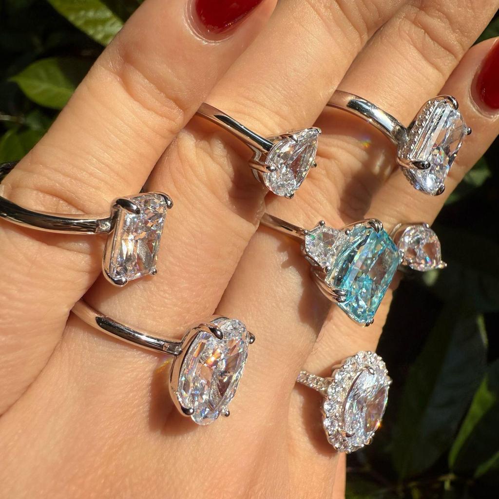 High Carbon Diamond S925 Sterling Silver Zircon Ring for Women - Super Shiny, Square Oval Design, High Quality