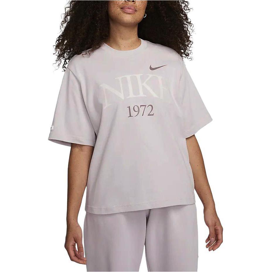 Nike Sportswear Classics Drop Shoulder Sleeve T Shirt Women's Gray Purple FQ6601-019