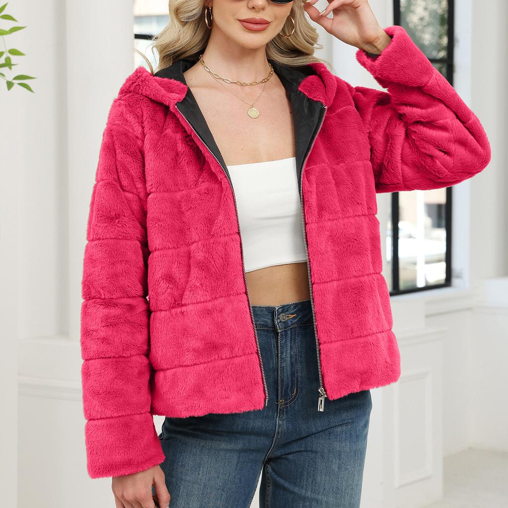 Women's Autumn/winter Lamb Cardigan Hooded Zipper Fleece Casual Coat