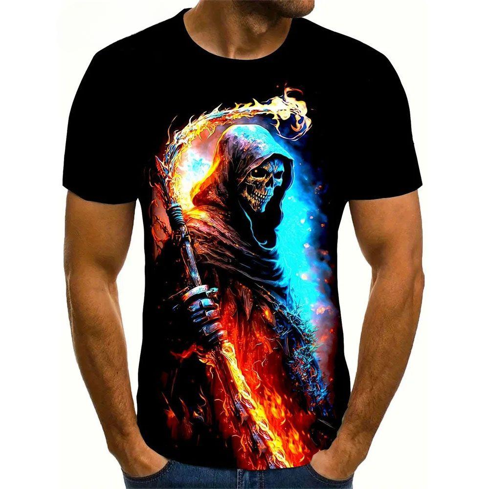 Death Skull Personalized 3D Printed T-shirt Summer New Men's Round Neck Short Sleeve European and American Trendy Large Size