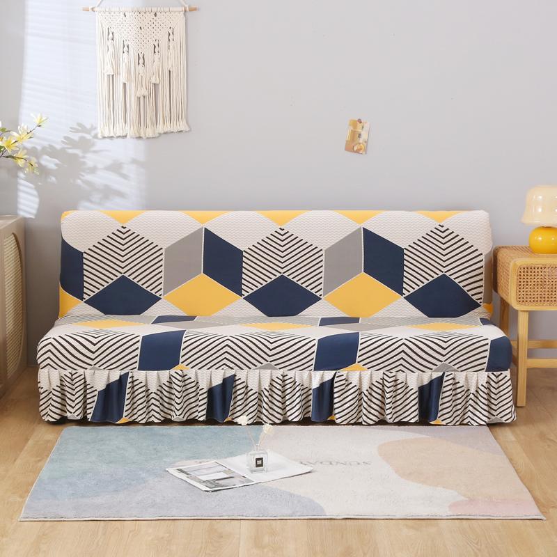 Stretch Armless Futon Cover with Skirt Printed Folding Sofa Bed Cover Washable Sofa Couch Cover Furniture Bed Protector S M L