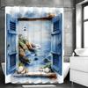 Tenda da Doccia Blu Acquerello Finestra Oceano Montagna Faro Conchiglia, Tenda da Doccia Decorativa per Bagno, Tenda da Doccia Impermeabile