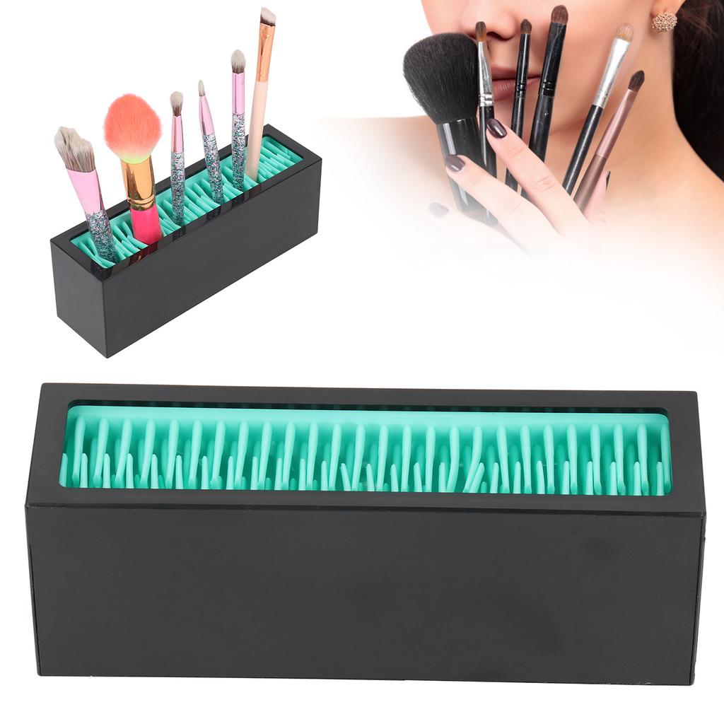 Makeup Brush Holder Display Silicone Cosmetic Lipstick Holder Box Makeup Storage Box(Lake Blue Black )