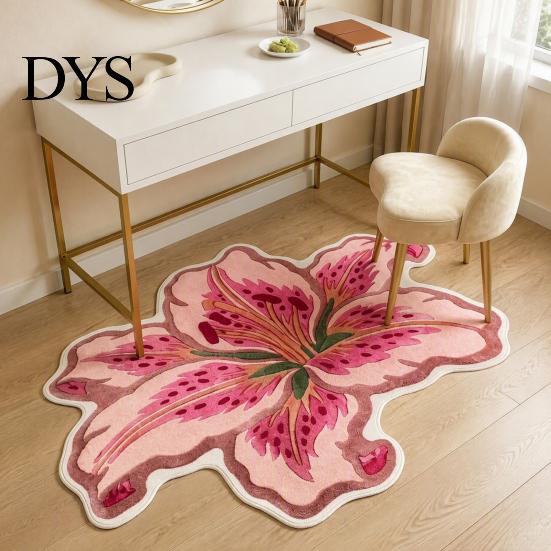 Decorative Lily Shape Rug Floor Mat, Absorbent Velvet for Bathroom And Entrance, Non-slip Washable Bedroom Area Flower Dressing Table, Soft