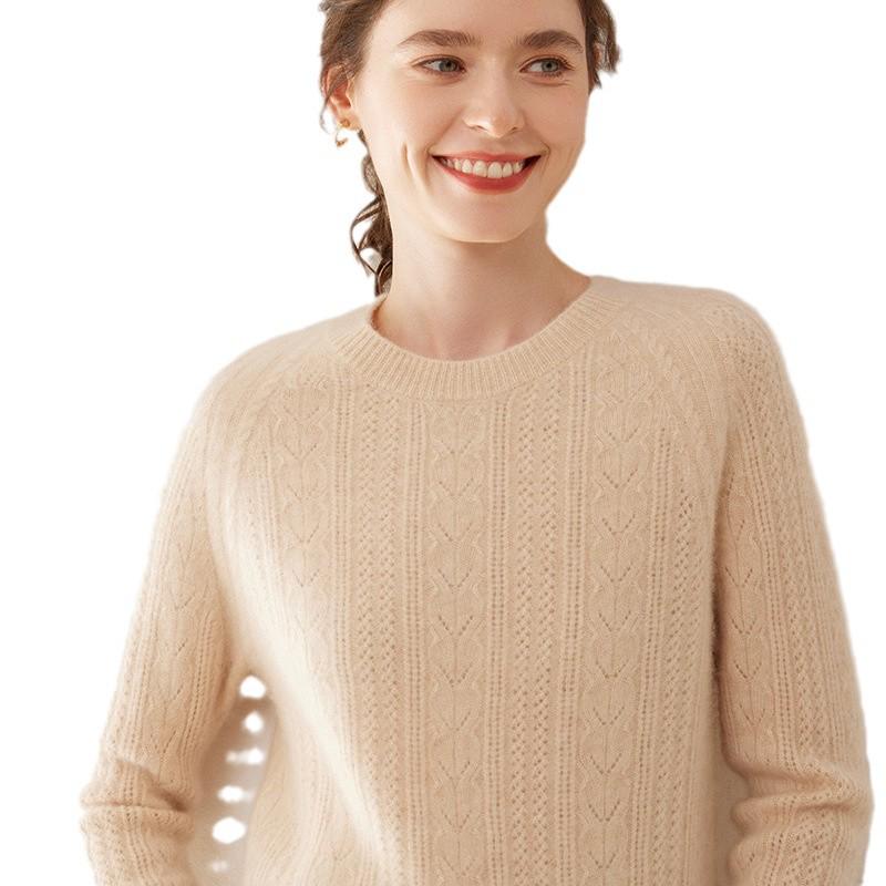 2024 Autumn/Winter Women's Loose Hollow-Out Cashmere Knit Pullover Sweater